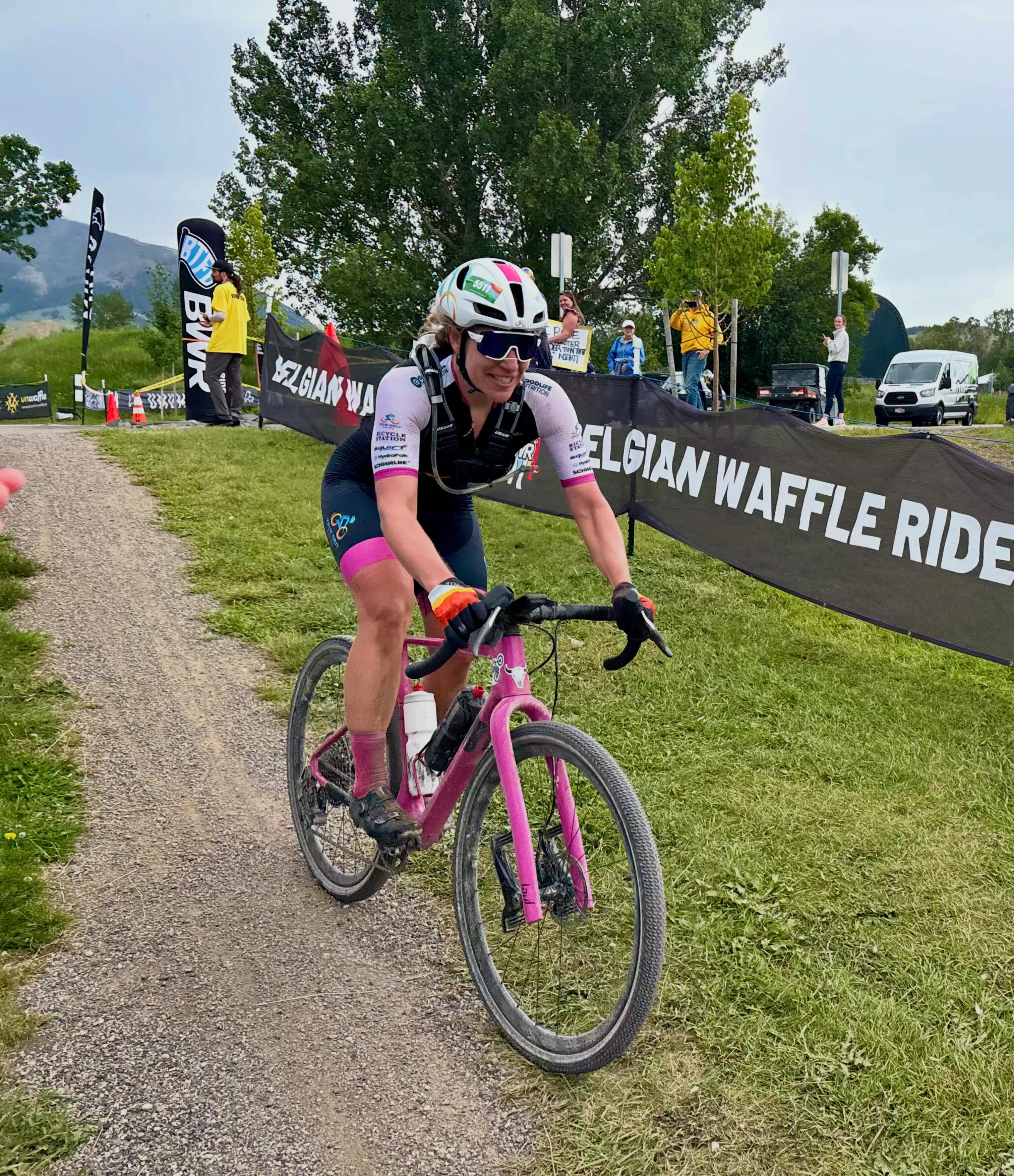 Huge congrats to Merrilee @bootz4walkin on her 6th place finish at BWR Montana yesterday! This was her first race in the Pro field and already a Top 10! Out women’s team is on fire and with half the year left we are excited to see what we can do!

Thank you to our partners for helping our racers out there!
@fuelyourgoodlife 
@thebicyclestation 
@squirt_cycling_us 
@schwalbetires

#bwrmontana #belgianwaffleride #gravel #gravelracing