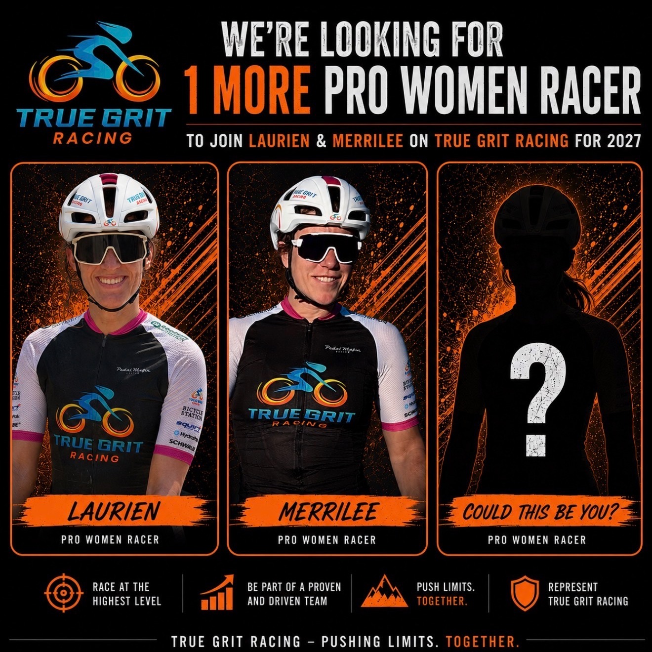We have decided to expand our Pro team in 2027 to 3 racers!

One of our core philosophies at TGR is built on equality. We want to continue to build our team equally between women and men. Our current racer lineup is 4 women and 4 men and we are expanding in 2027 to 6 Pro racers and 8 age group racers. This almost doubles our race team and we are really excited about rolling in to 2027 with a full roster of amazing people.

Please take a look at our website www.truegritracing.net and send your race resume to info@truegritracing.net.

We will send minimum requirements in our reply to you but generally speaking we are looking for women who are seasoned racers, are competing in the big US races and looking to elevate their racing and support in 2027.

We may be a new team in gravel, and we are certainly different in our approach, but we are also the coolest team in gravel! 😊 Come join us!

@bootz4walkin 
@laurienvandewalle 
@heather_wajer 
@gritgraceandgratitude 

#gravel #gravelracer #gravelracing #womencyclists #womeningravel