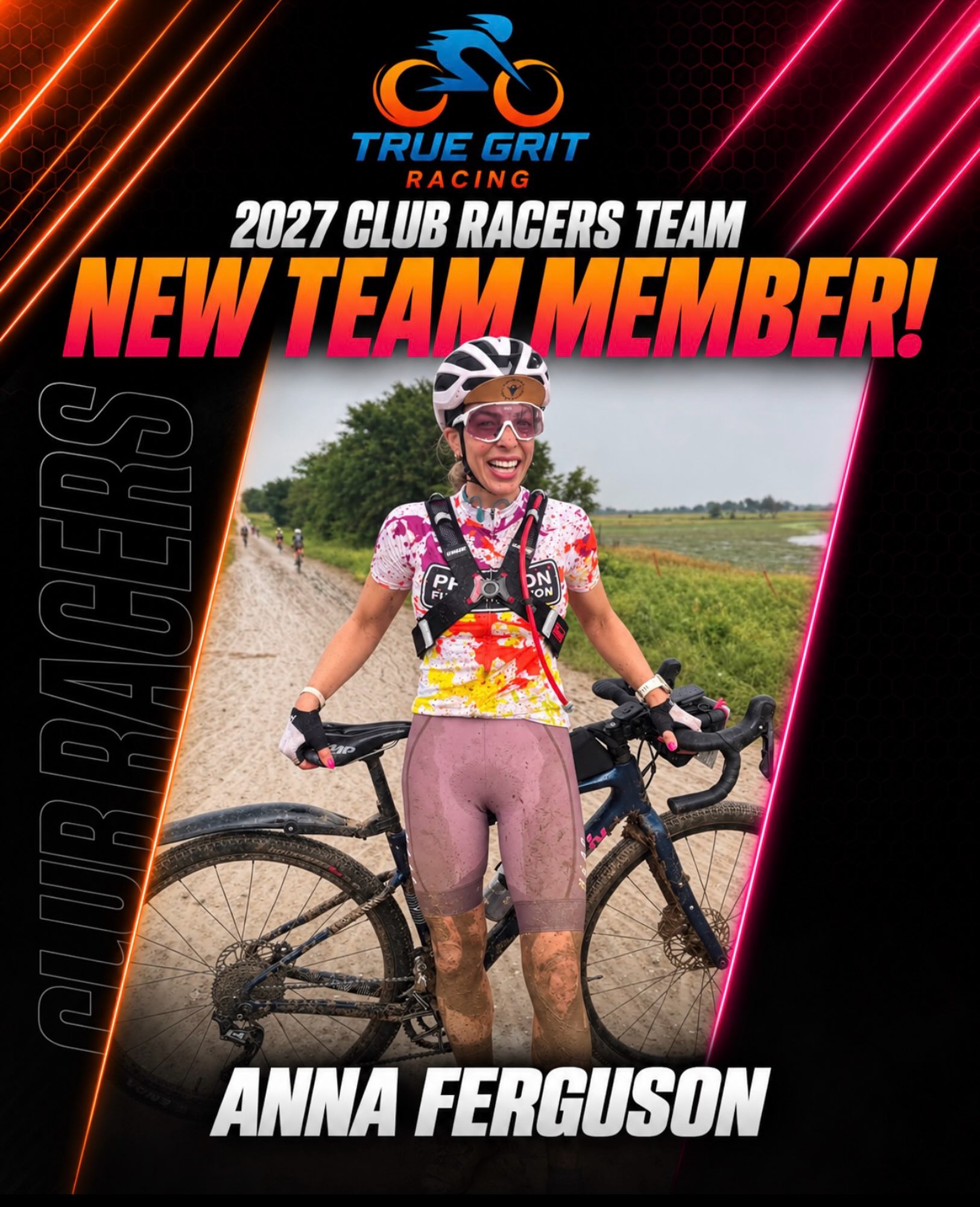 We have our first Woman in the Club Racer Team officially onboard! We are excited to announce that Anna will be leading the charge for our women’s club racers! 

Anna, from Cleveland, Ohio, has been riding for just three years and has quickly made her mark in the gravel scene. She has competed at Unbound, Coast to Coast (MI), and numerous local events, most recently finishing 2nd overall female at Magnolia Gravel Galore.

A two-time breast cancer survivor, Anna brings grit, resilience, and a competitive spirit to every event. She’s passionate about growing women’s participation in gravel and encouraging more girls to get on bikes. She feels most at home with dirt under her tires, mud on her face, and a challenge ahead. After a serious crash nearly ended her cycling career last year, she was back on the bike as soon as she was cleared. Her first question to the paramedics after the crash? “Is my bike okay?”

#womenincycling 
#gravel 
#gravelracer
#gravelwomen